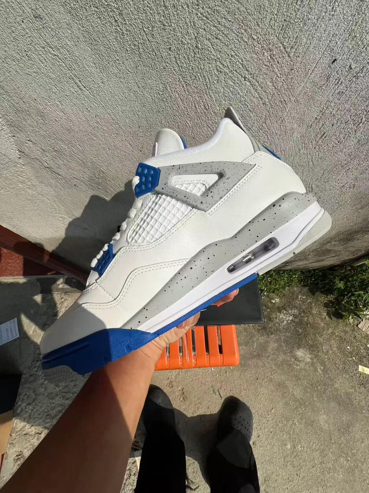 Air Jordan 4 White Royal Blue Speckled Midsole Basketball Shoes