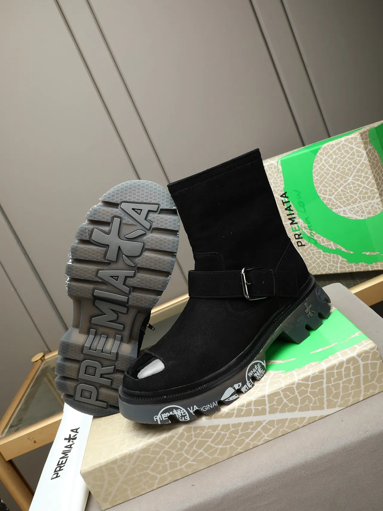 Premiata Rien Ne Va Plus Black Suede Buckle Strap Ankle Boot
