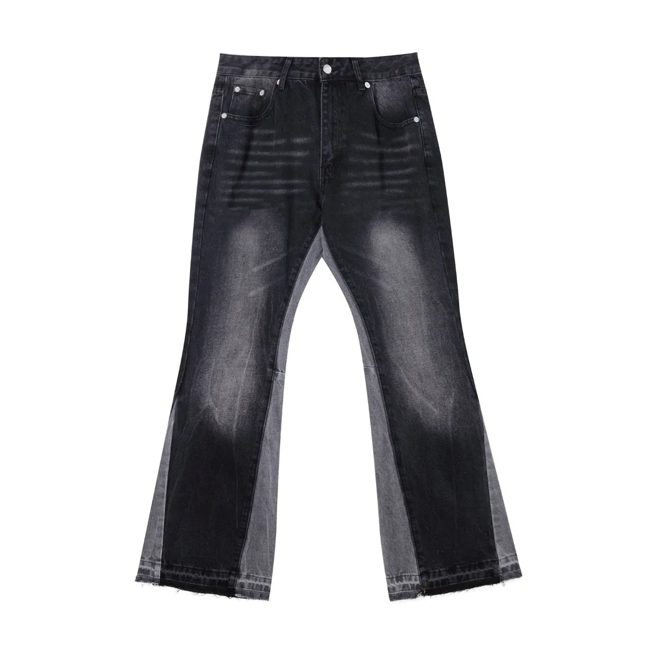 Black Gray Flared Leg Contrast Side Panels Jeans