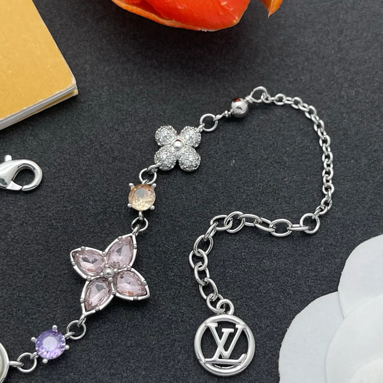 Louis Vuitton Floral Charm Silver Chain Bracelet