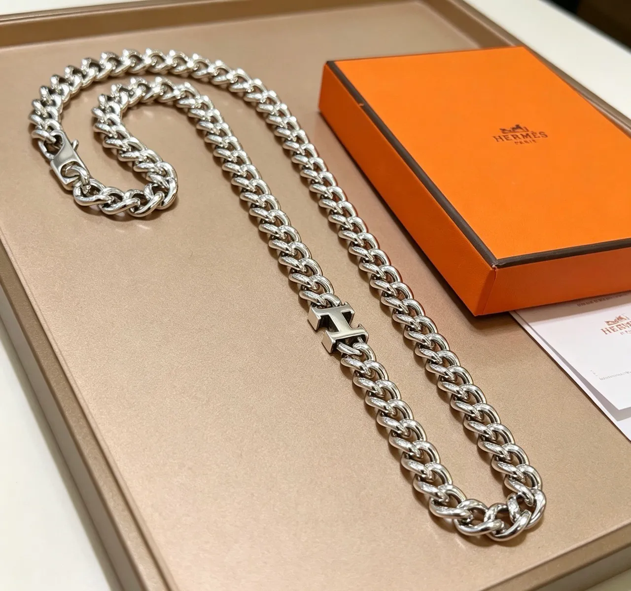 Hermès Collier H Silver Curb-Link Necklace