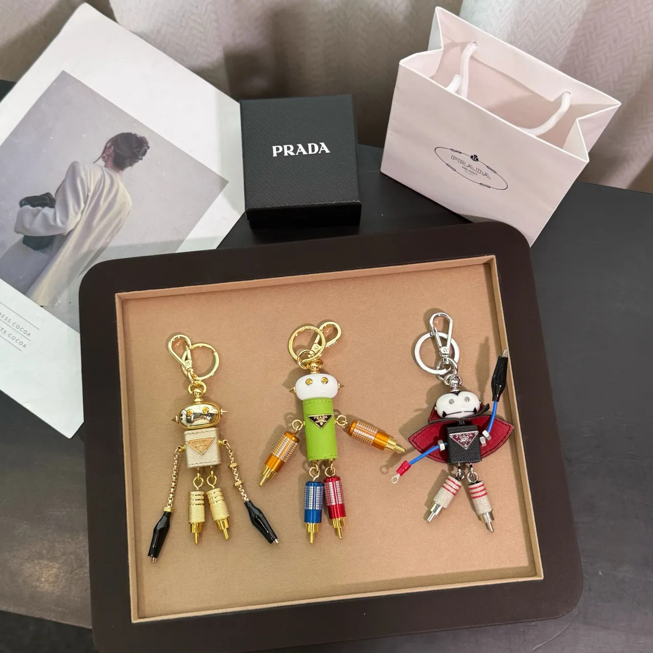 Prada Robot Multicolor Leather-and-Metal Construction Phone Case