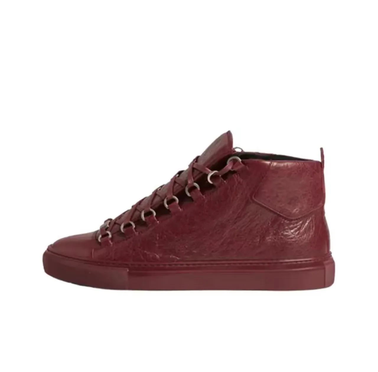 Balenciaga Le Cagole Burgundy Crinkled Leather High-Top Lifestyle Sneakers