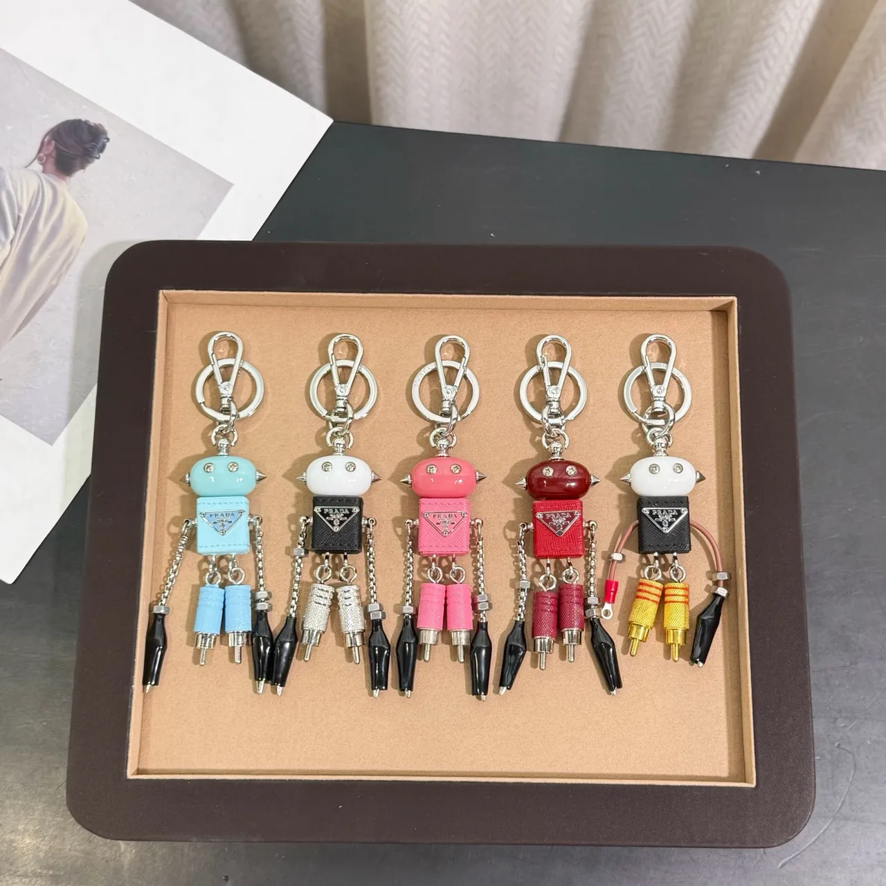 Prada Robot Multicolor Leather-and-Metal Construction Phone Case