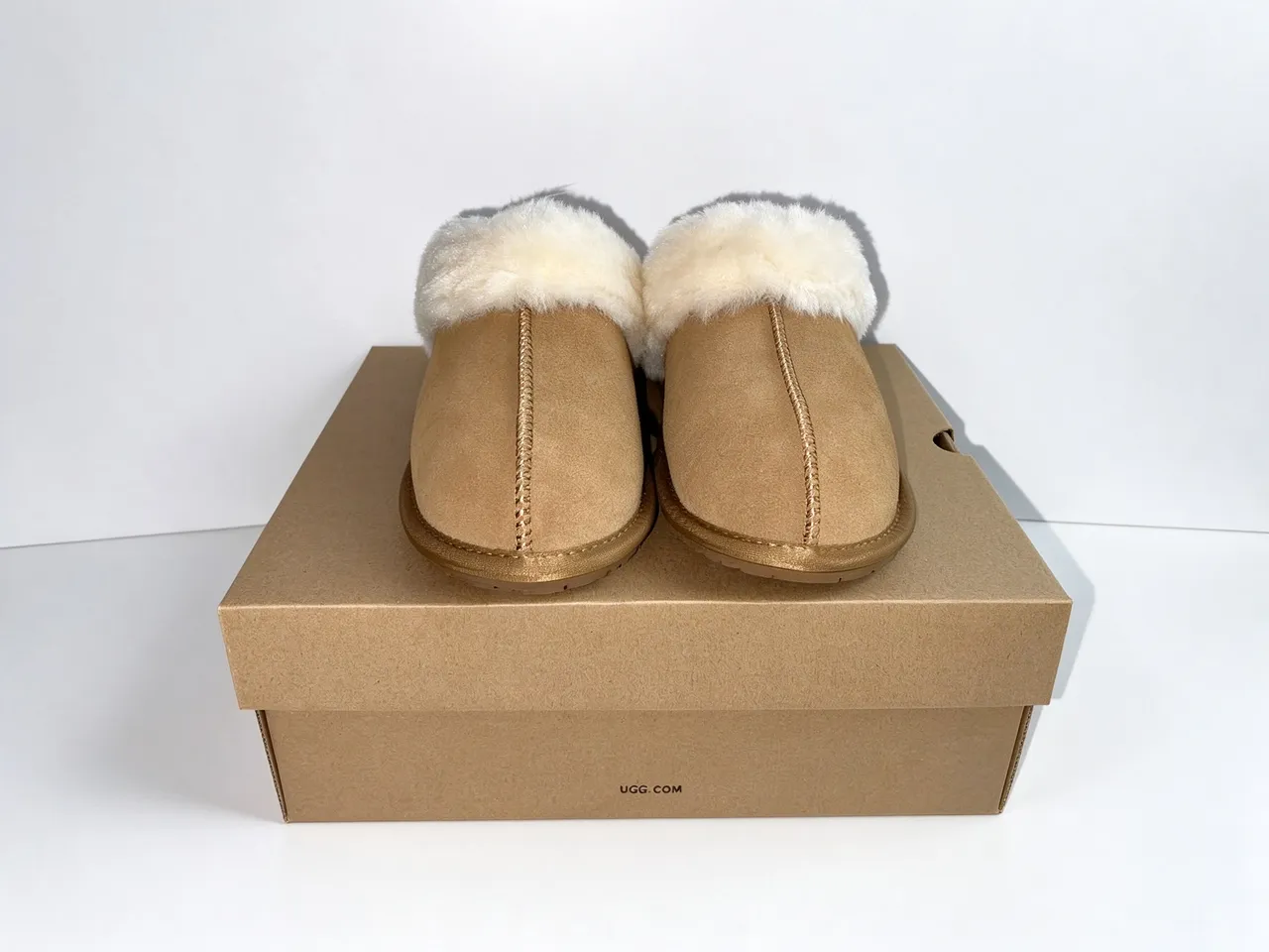 UGG Tasman Tan Suede Shearling-Lined Slippers