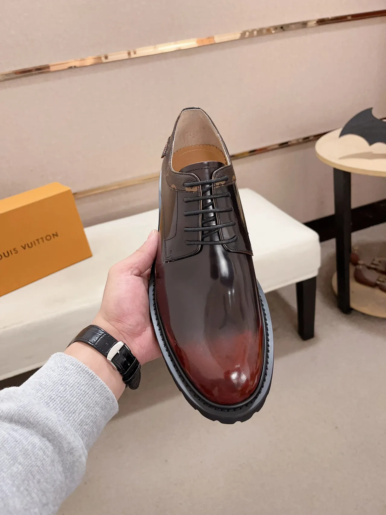 Louis Vuitton LV Trail Burgundy Polished Leather Oxford Shoes
