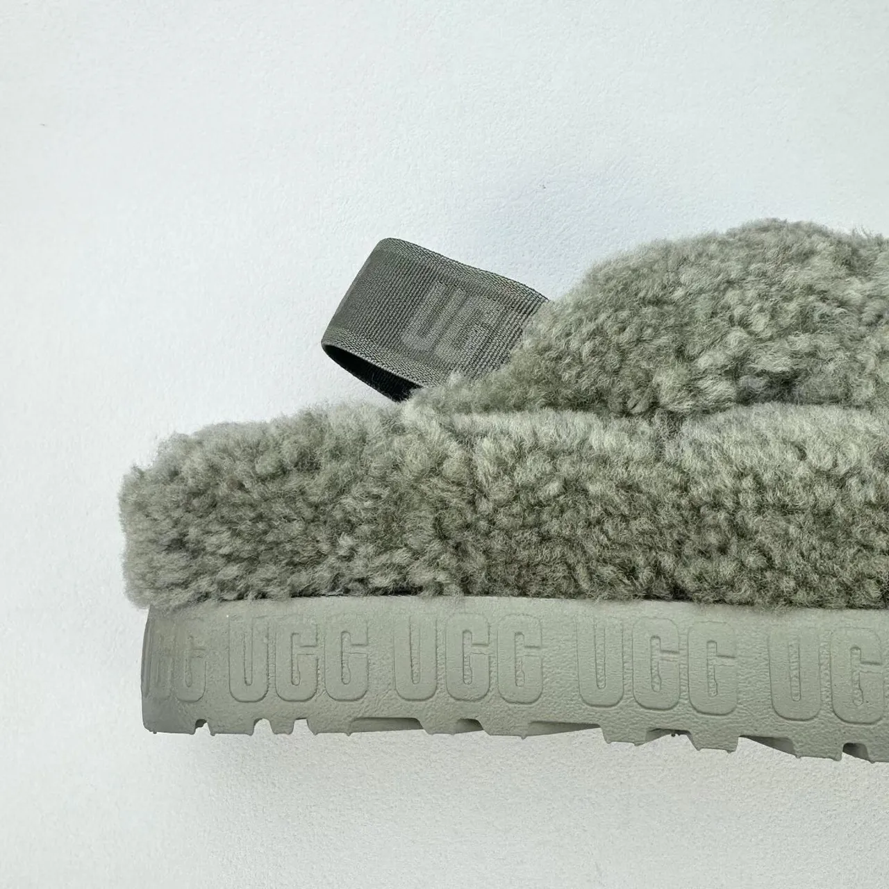 UGG Tasman Gray Shearling Platform Slippers