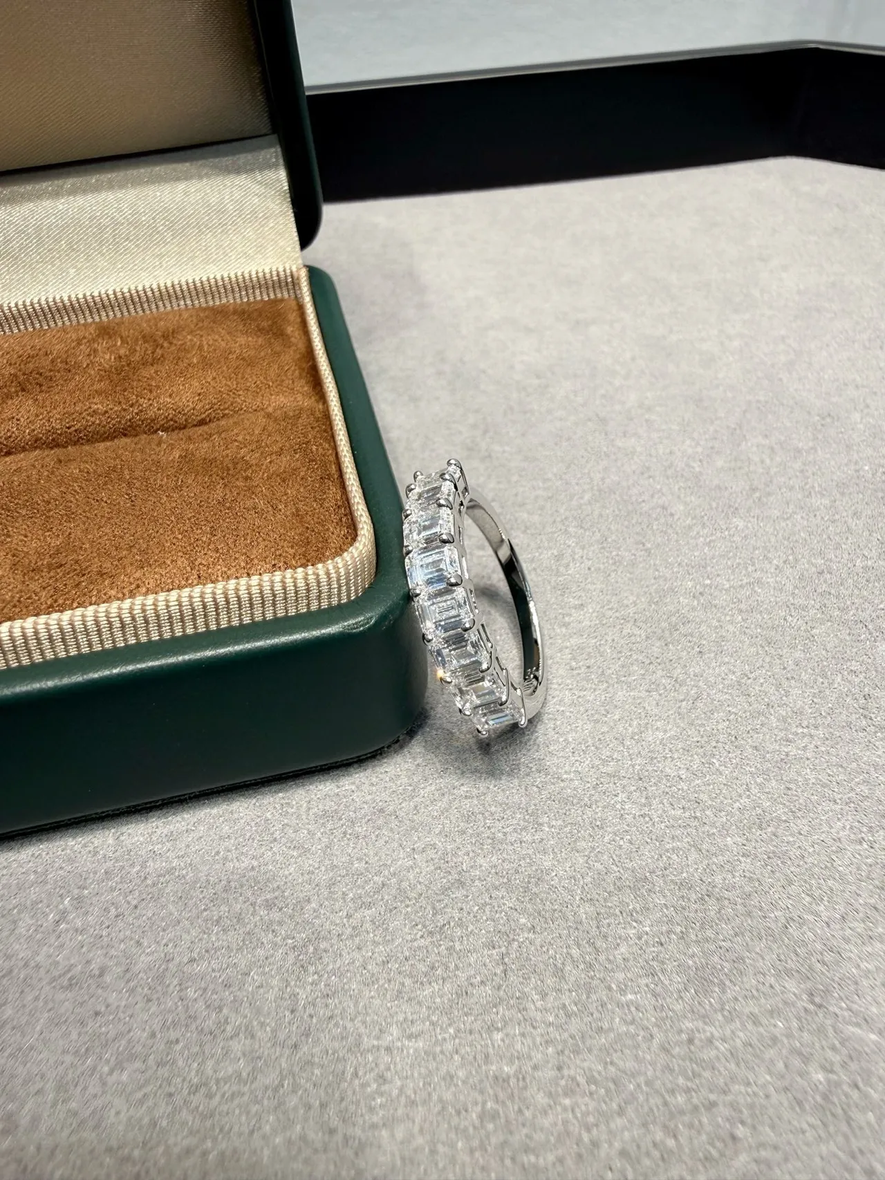 Tiffany & Co. Silver Navy Emerald-Cut Diamonds Shared-Prong Setting Ring