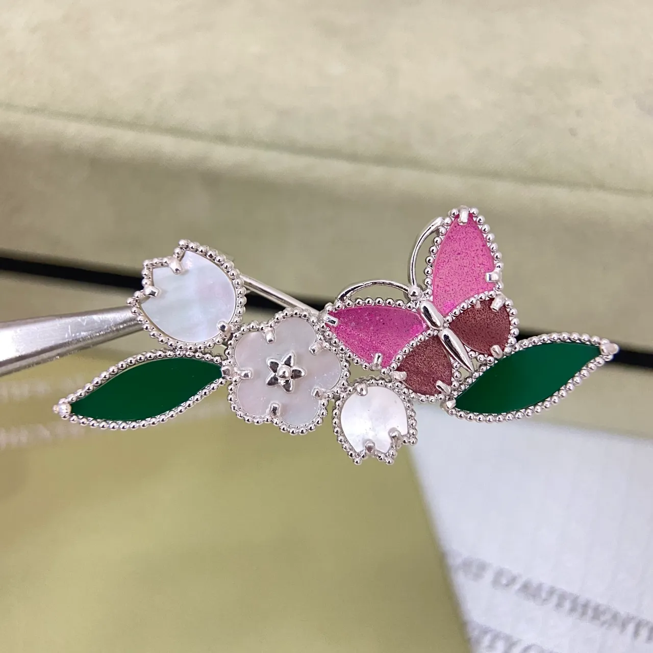 Van Cleef & Arpels Floral Butterfly Enamel and Mother-of-Pearl Brooches