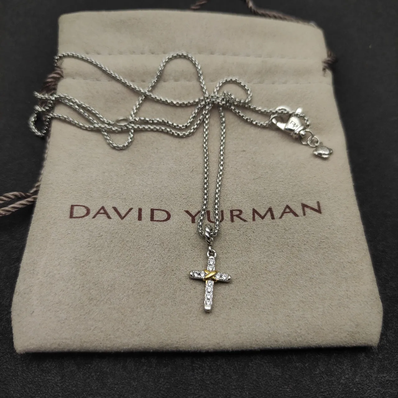 Tiffany & Co. Return to Silver Gold Pavé-Diamond Cross Two-Tone Metal Necklace