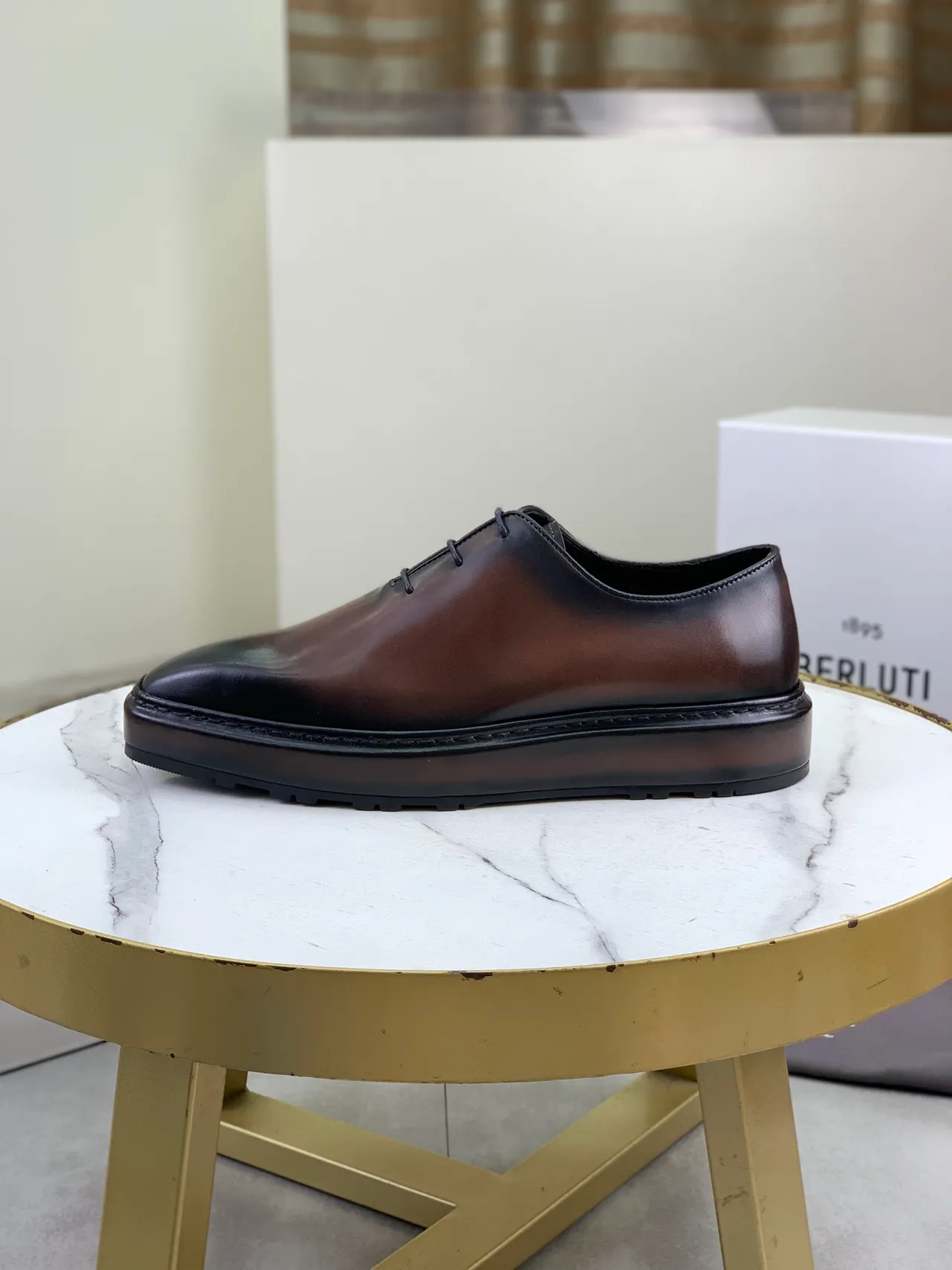 Berluti Brown Black Square-Toe Two-Tone Gradient Leather Oxford Shoes
