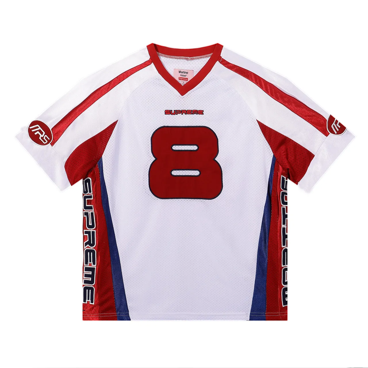 Supreme Rose Collaboration White Red V-Neck Mesh Construction Jersey