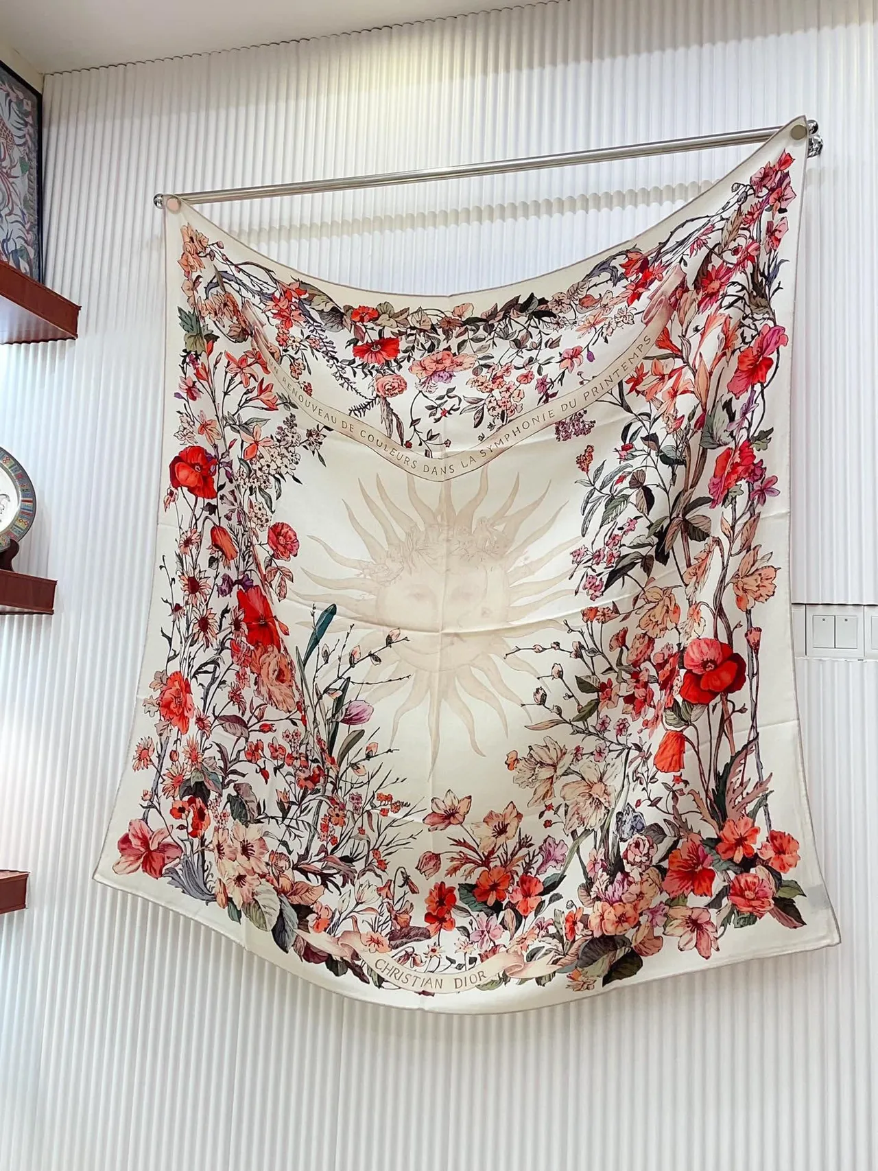 Dior Floral-Print Cream Silk Scarf