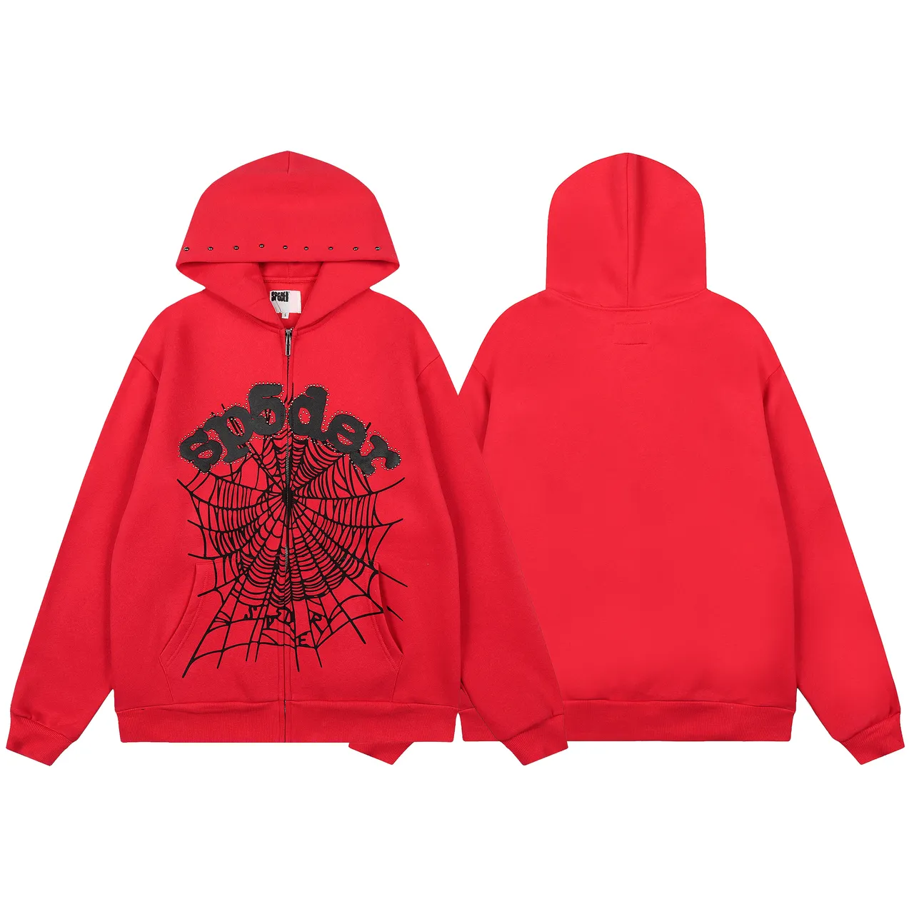 Red Spiderweb Graphic Zip-Up Hoodie and Jogger Pants Tracksuit