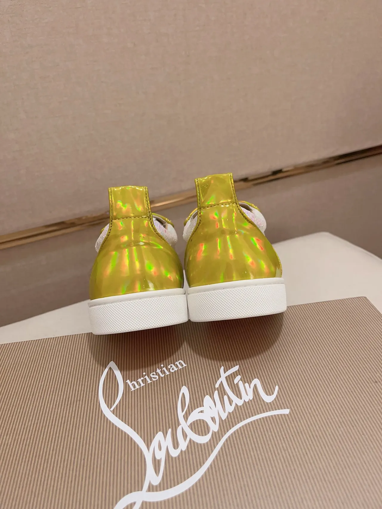 Christian Louboutin White Gold Spiked Toe Glitter Panel Lifestyle Sneakers