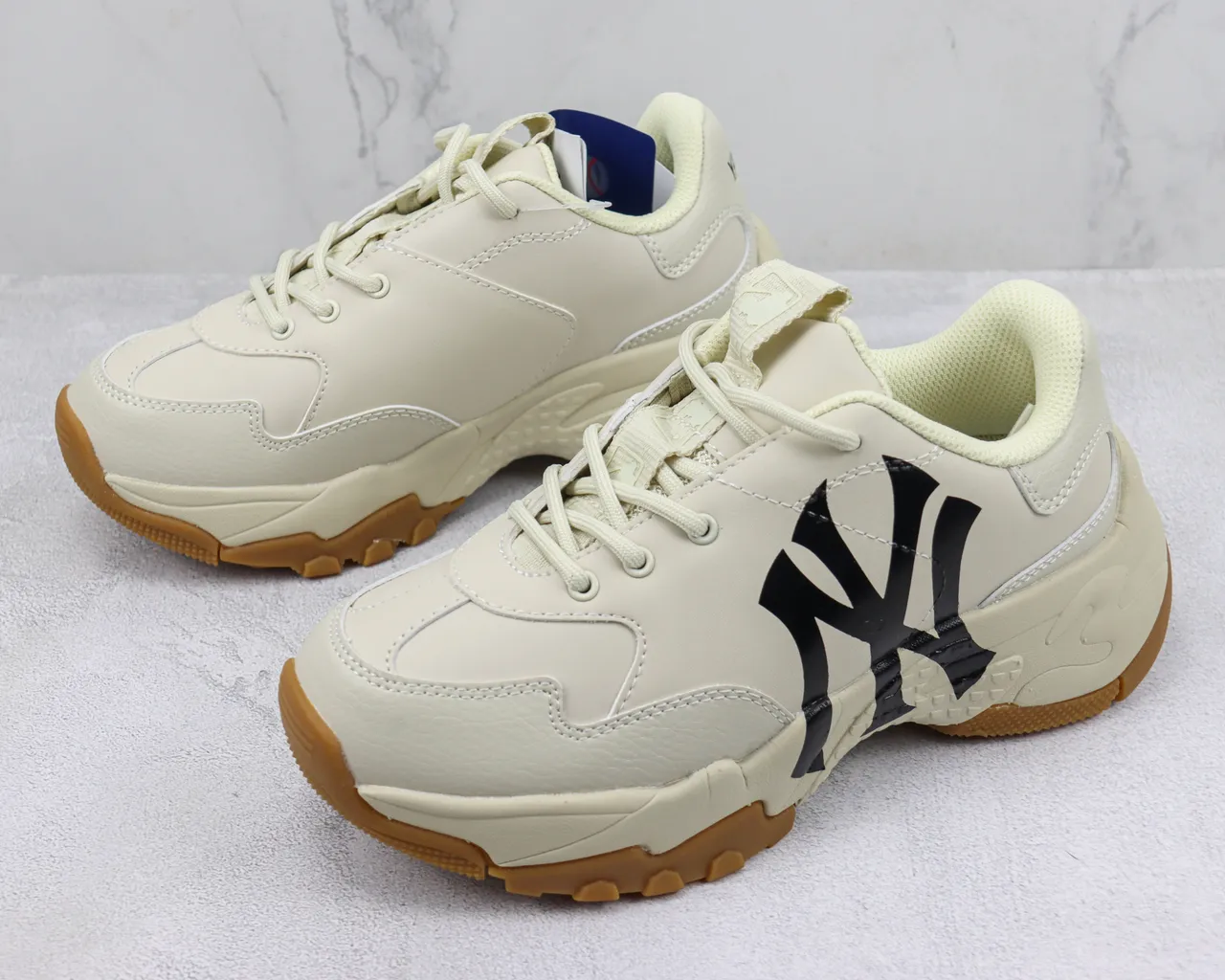 New Era Beige Black Sole Leather-and-Mesh Upper Chunky Sneakers