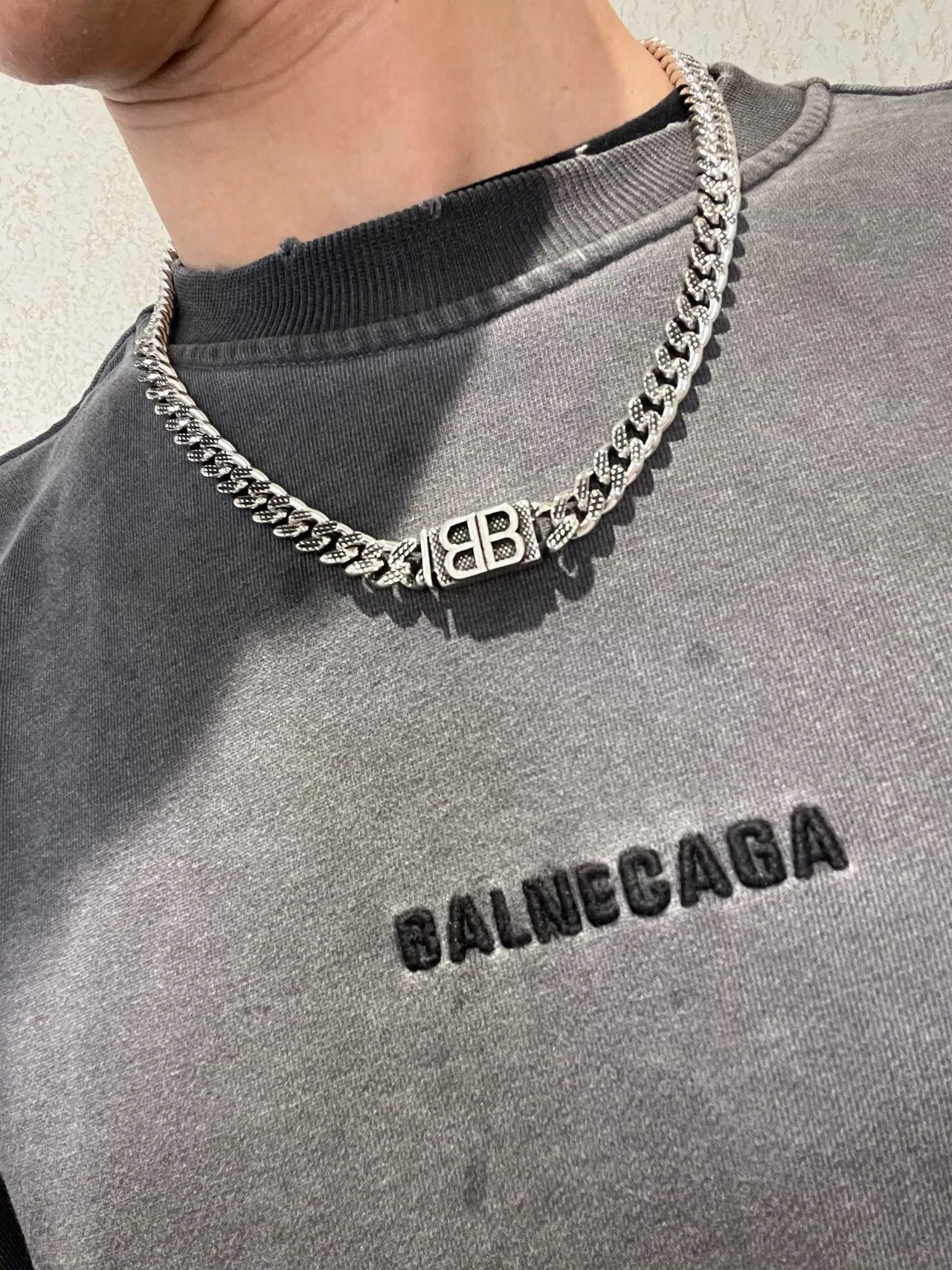 Balenciaga BB Chain Silver-Toned Textured Curb-Link Necklace