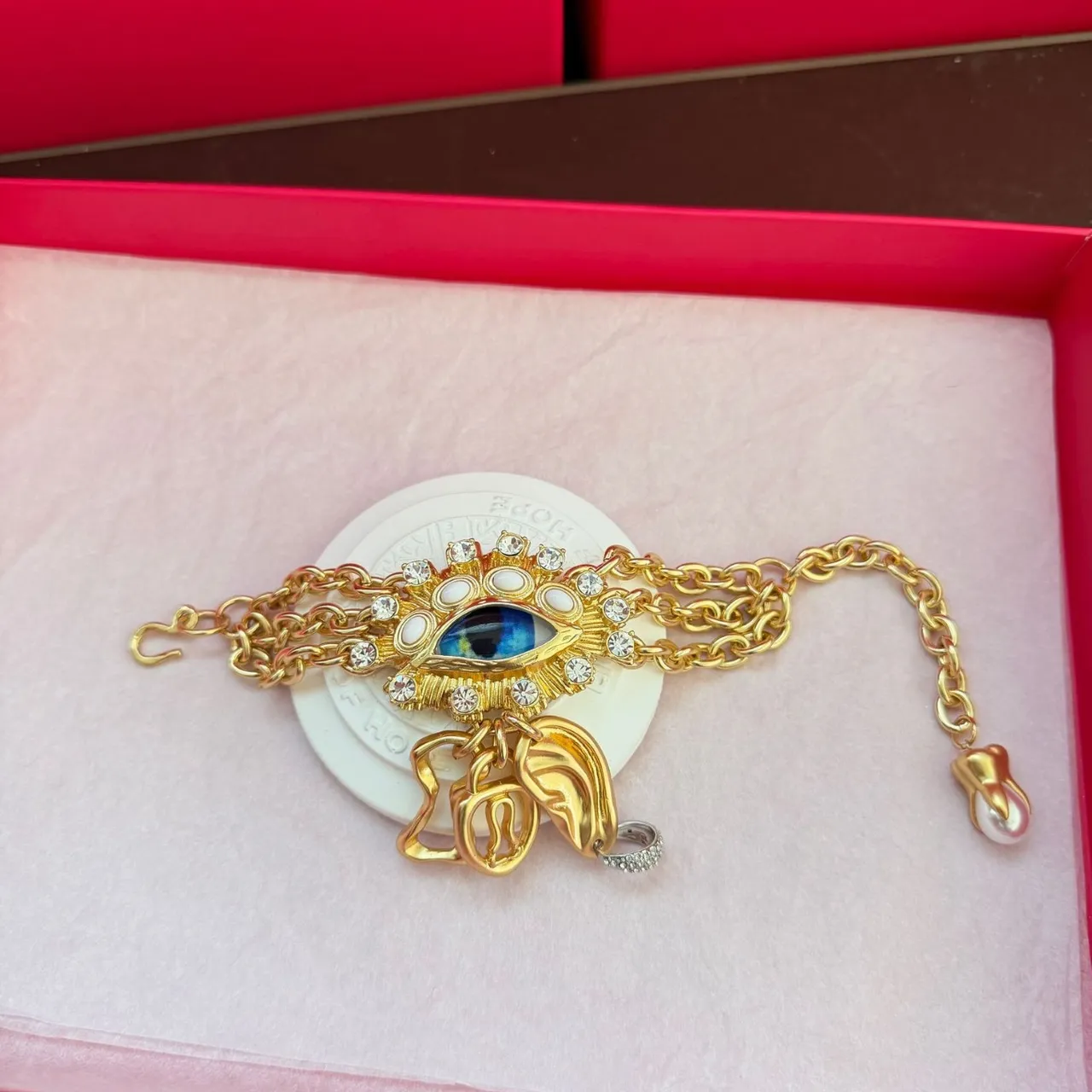 Gold-Tone Evil Eye Crystal Charm Bracelet