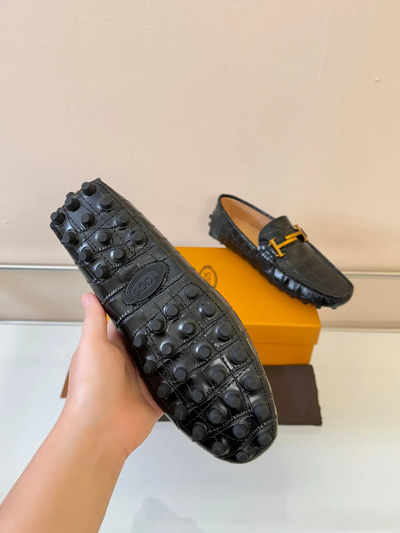 Tod's Gommino Loafer Black Croc-Embossed Leather Gold H-Bit Loafers