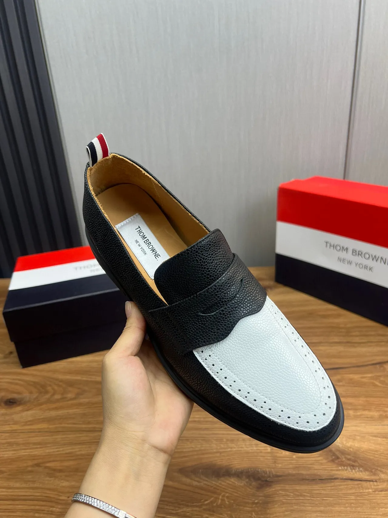 Thom Browne Two-Tone Pebbled Leather Penny Loafer