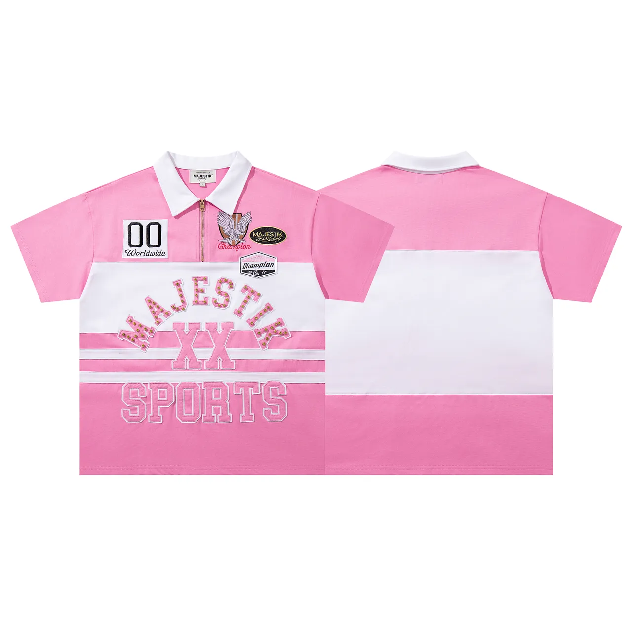 Champion Pink and White Color-Block Embroidered Polo Shirt