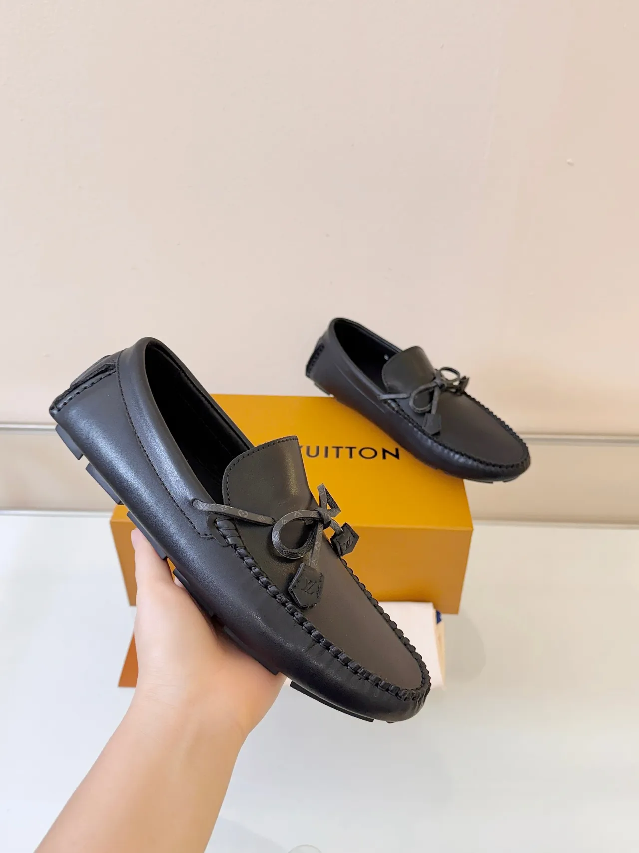 Louis Vuitton Black Leather Monogrammed Bow Detail Loafer