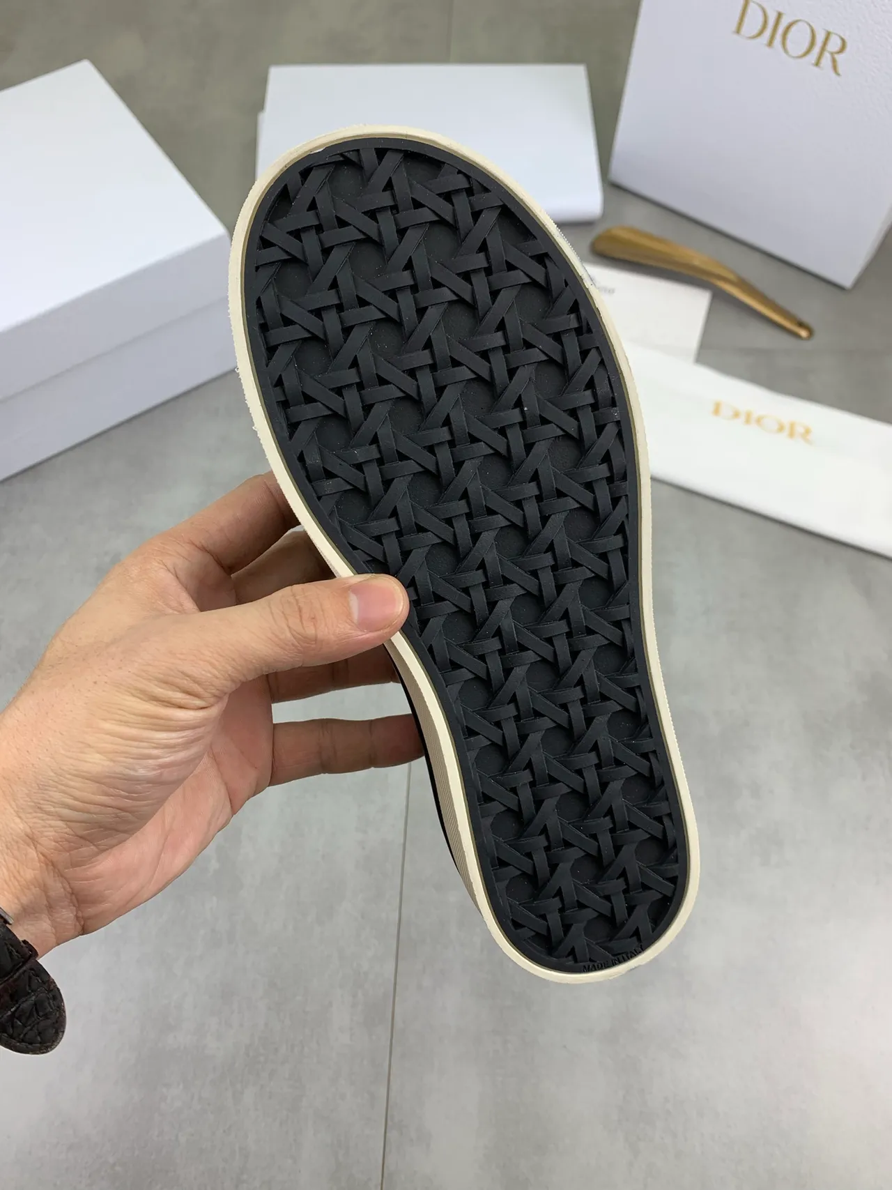 Dior Navy Beige Jacquard Oblique Pattern Slip-On Canvas Shoes