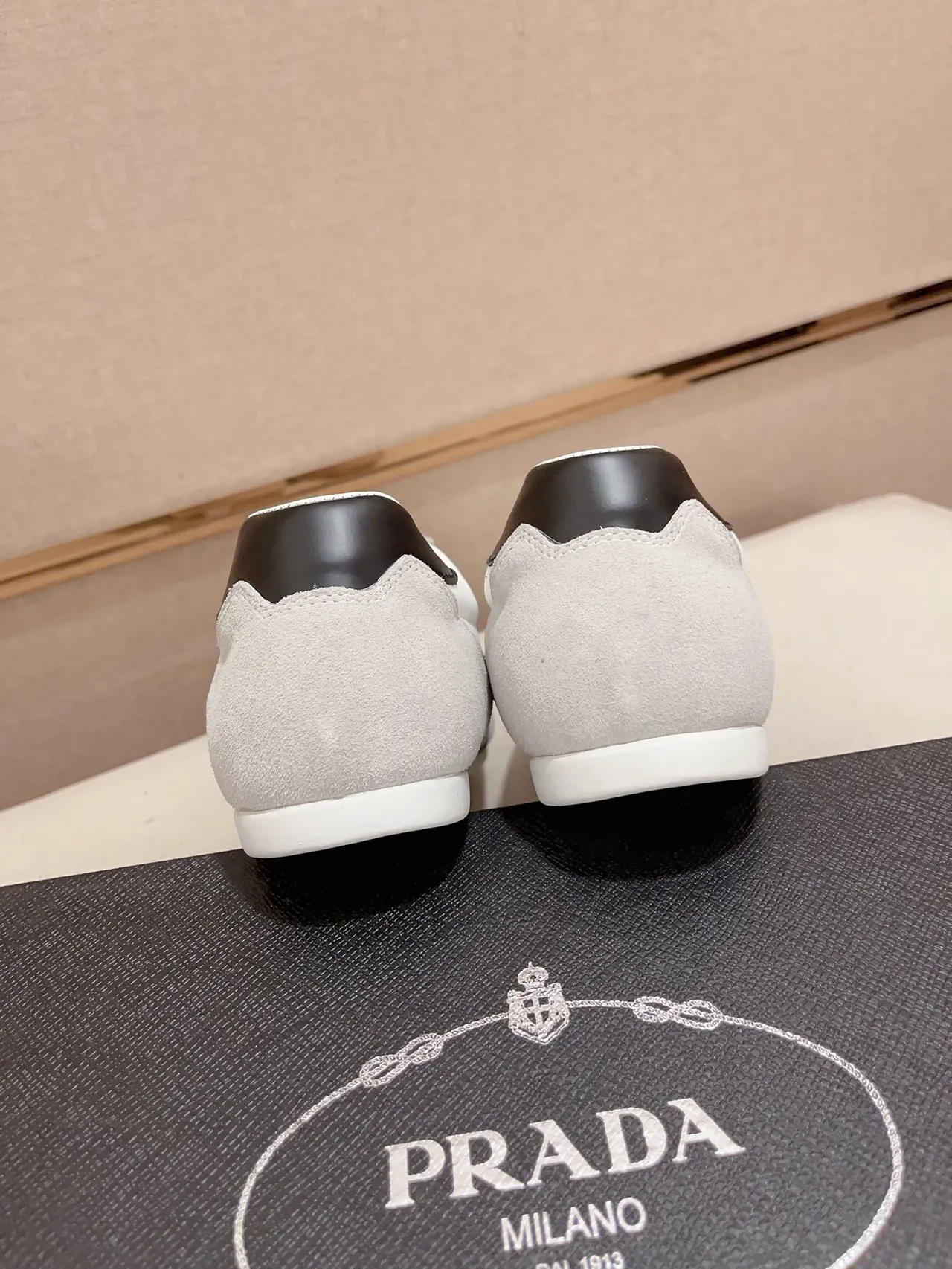 Prada Luna Rossa White Gray Low-Top Mixed-Material Sneakers