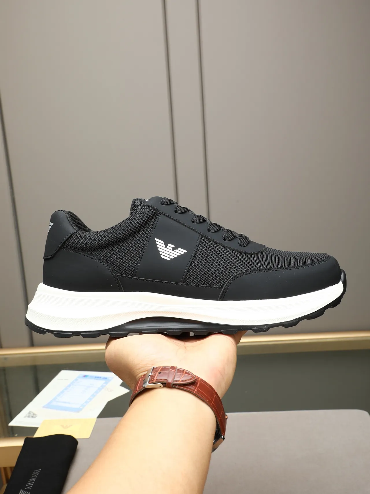 Emporio Armani Black and White Eagle Logo Lifestyle Sneakers