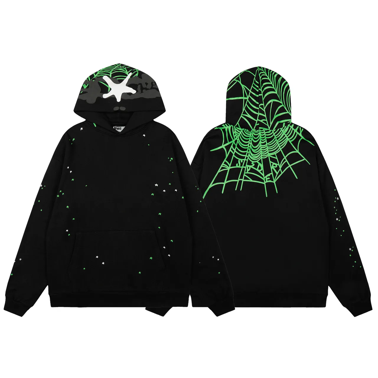 Black Green Graphic-Print Hooded Tracksuit