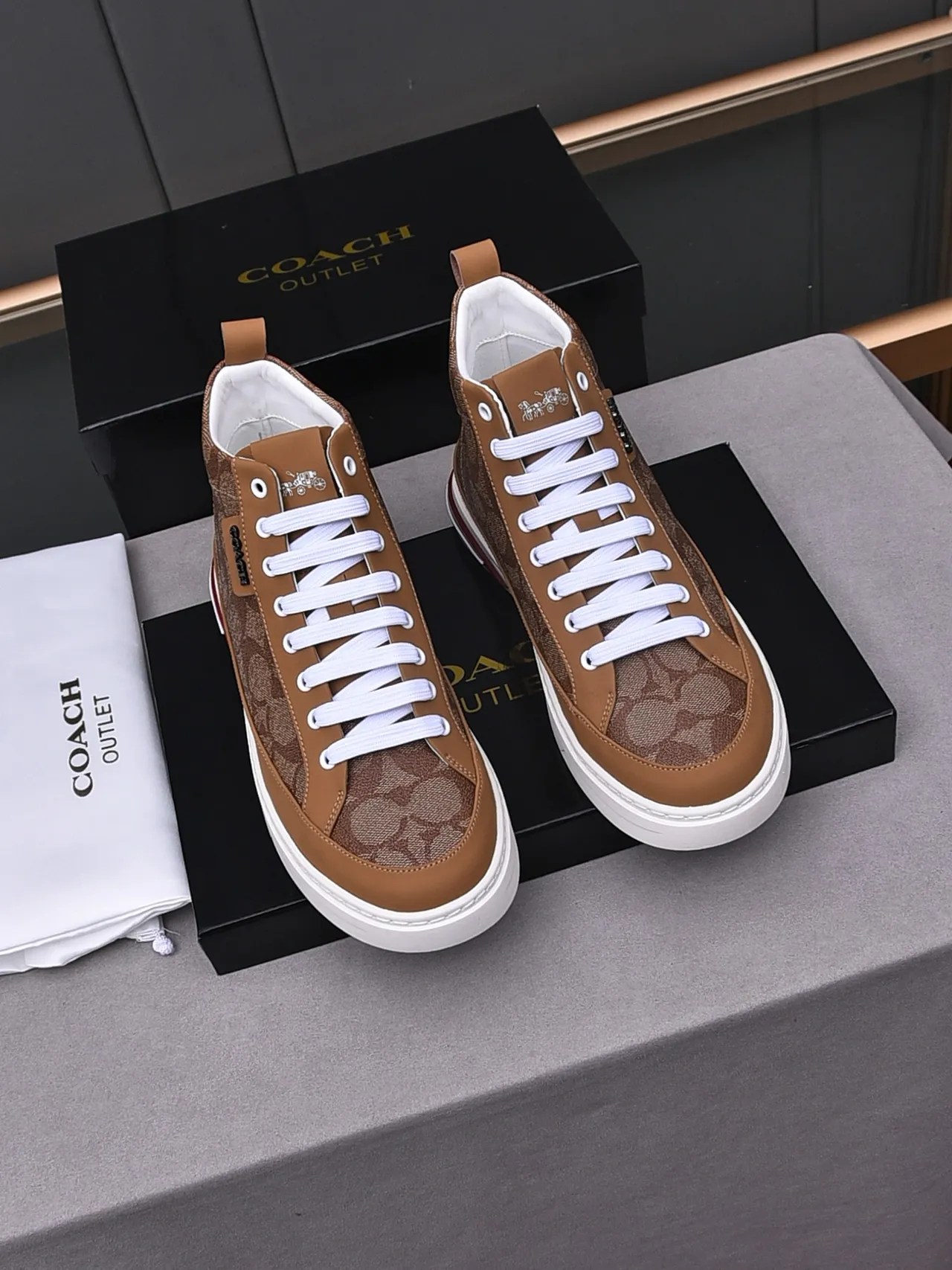 Coach High-Top Monogram Canvas and Leather Sneaker