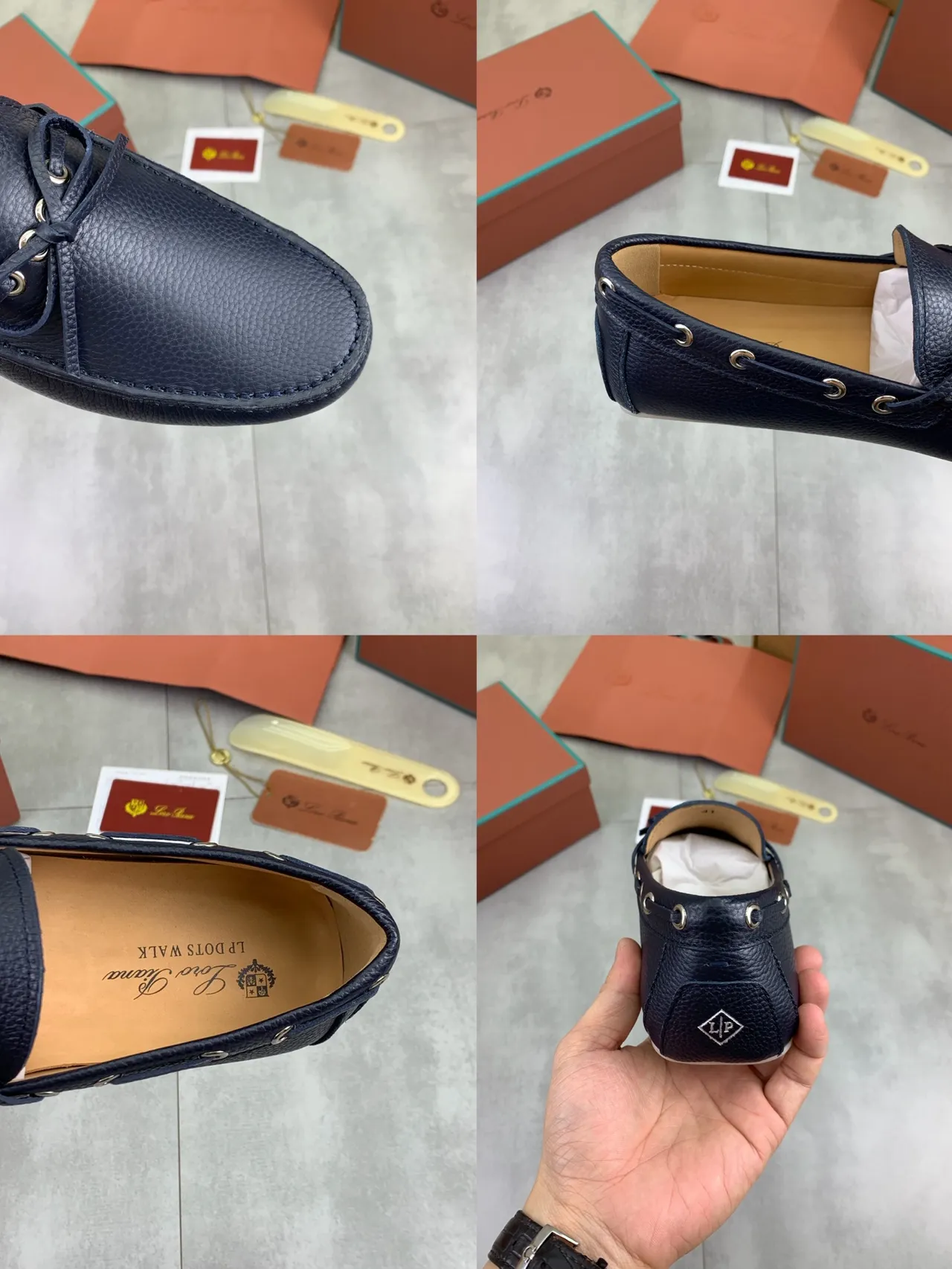 Navy Beige Pebbled Leather Decorative Bow Boat Shoes