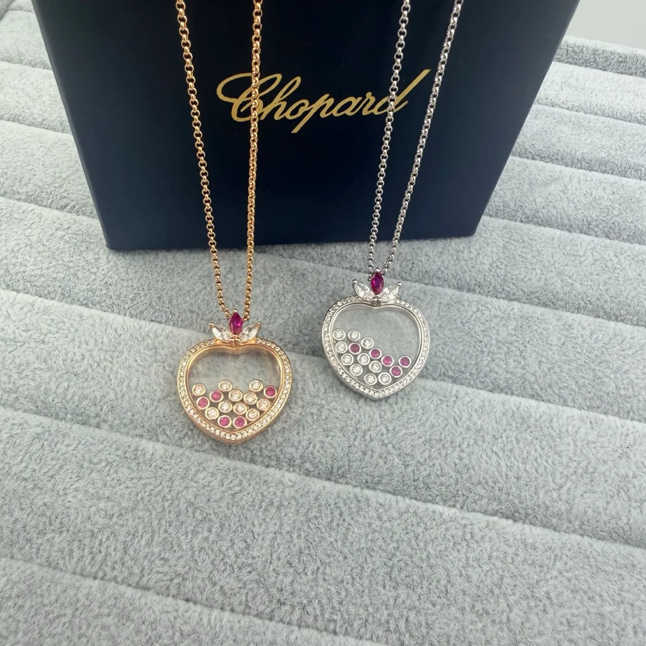 Chopard Happy Hearts Gold Pink Heart-Shaped Locket Pavé Diamond Bezel Necklace