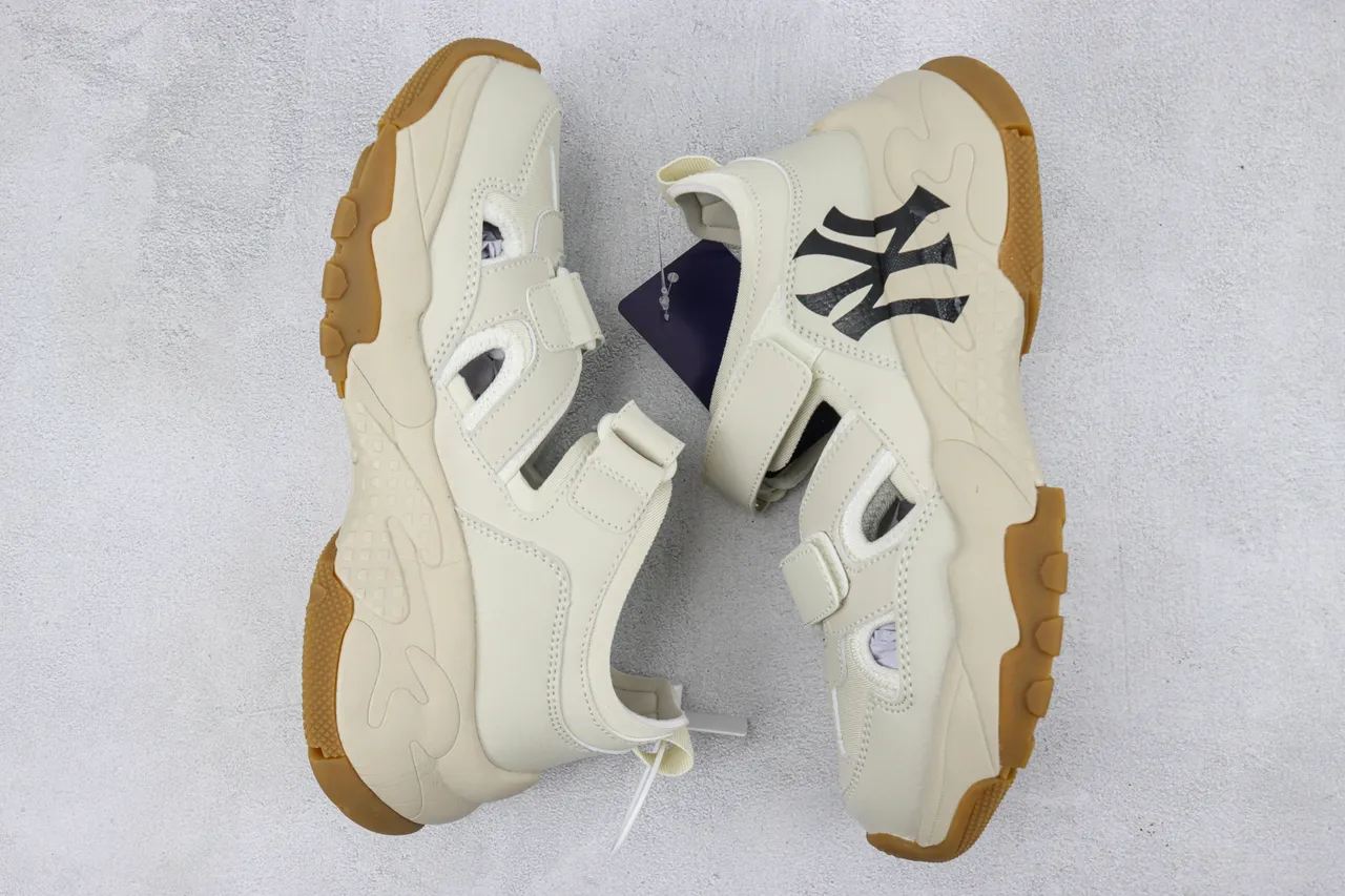 New Era Beige Black Chunky Sole Velcro Strap Closure Casual Sandals