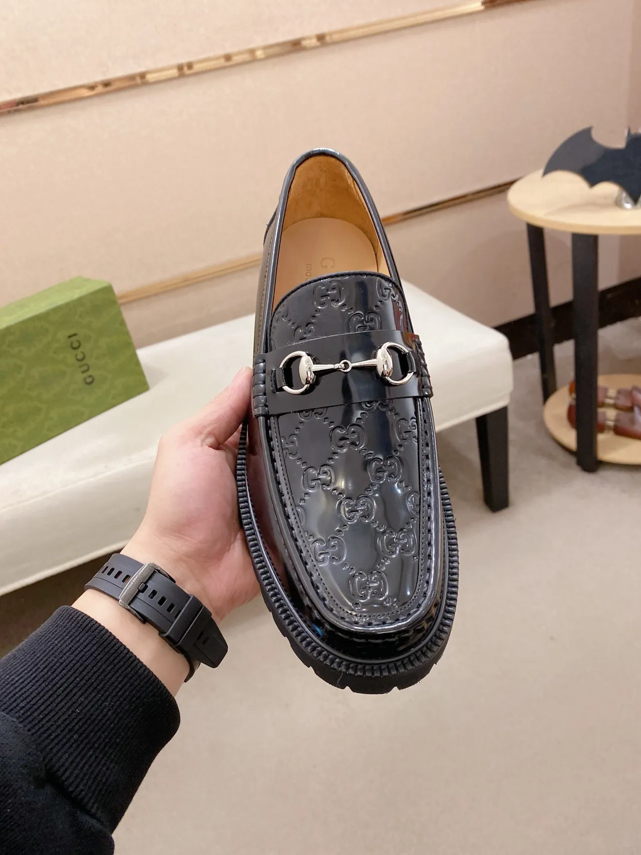 Gucci Horsebit 1955 Loafer Black Patent Leather Lug Sole Loafers