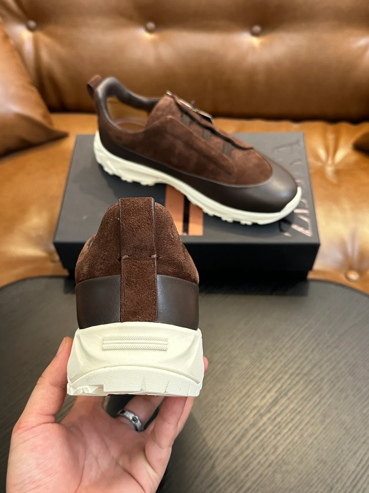 Zegna Brown Suede and Leather Slip-On Lifestyle Sneaker