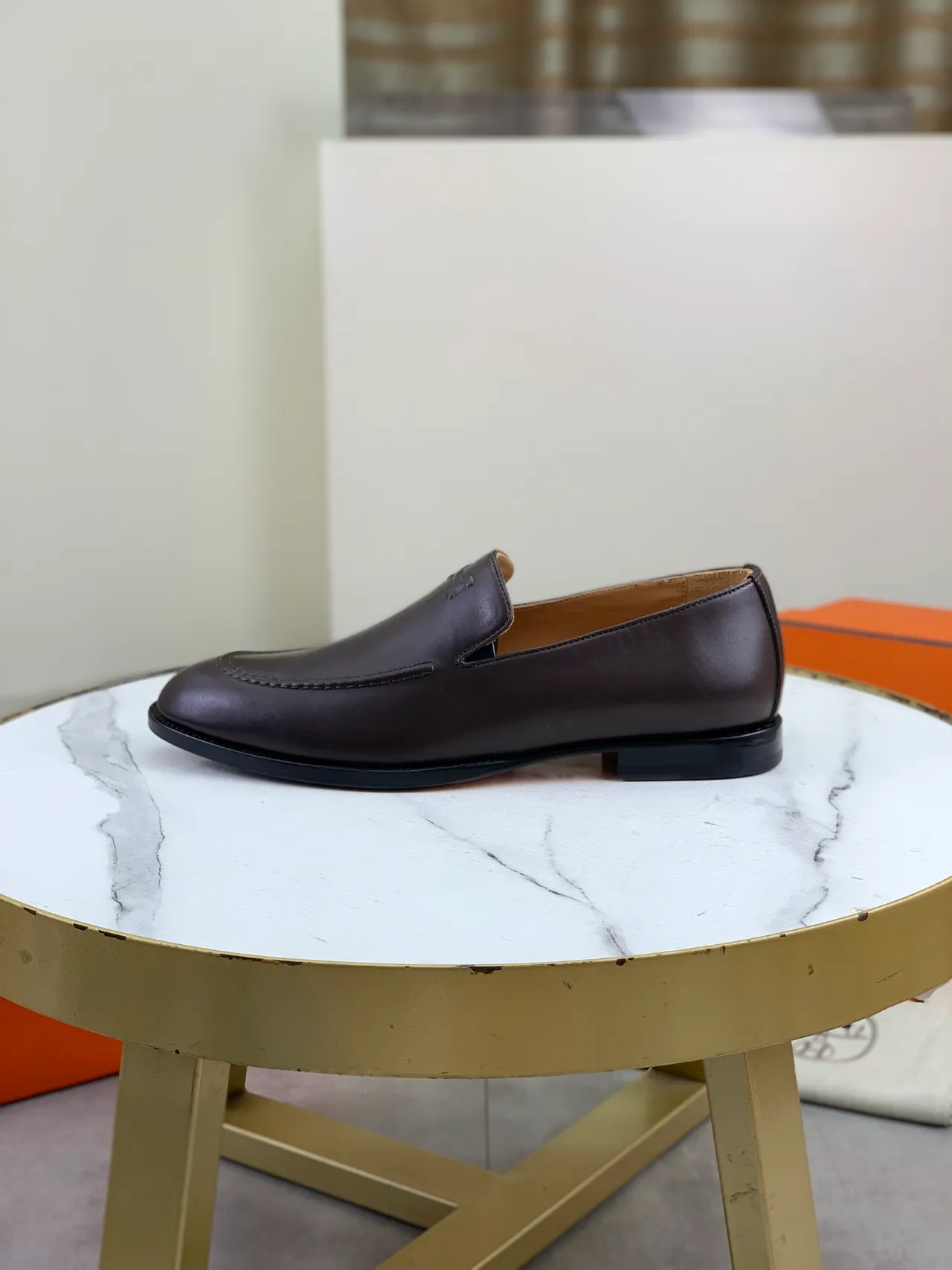 Hermès Oran Brown Leather H-Logo Loafers