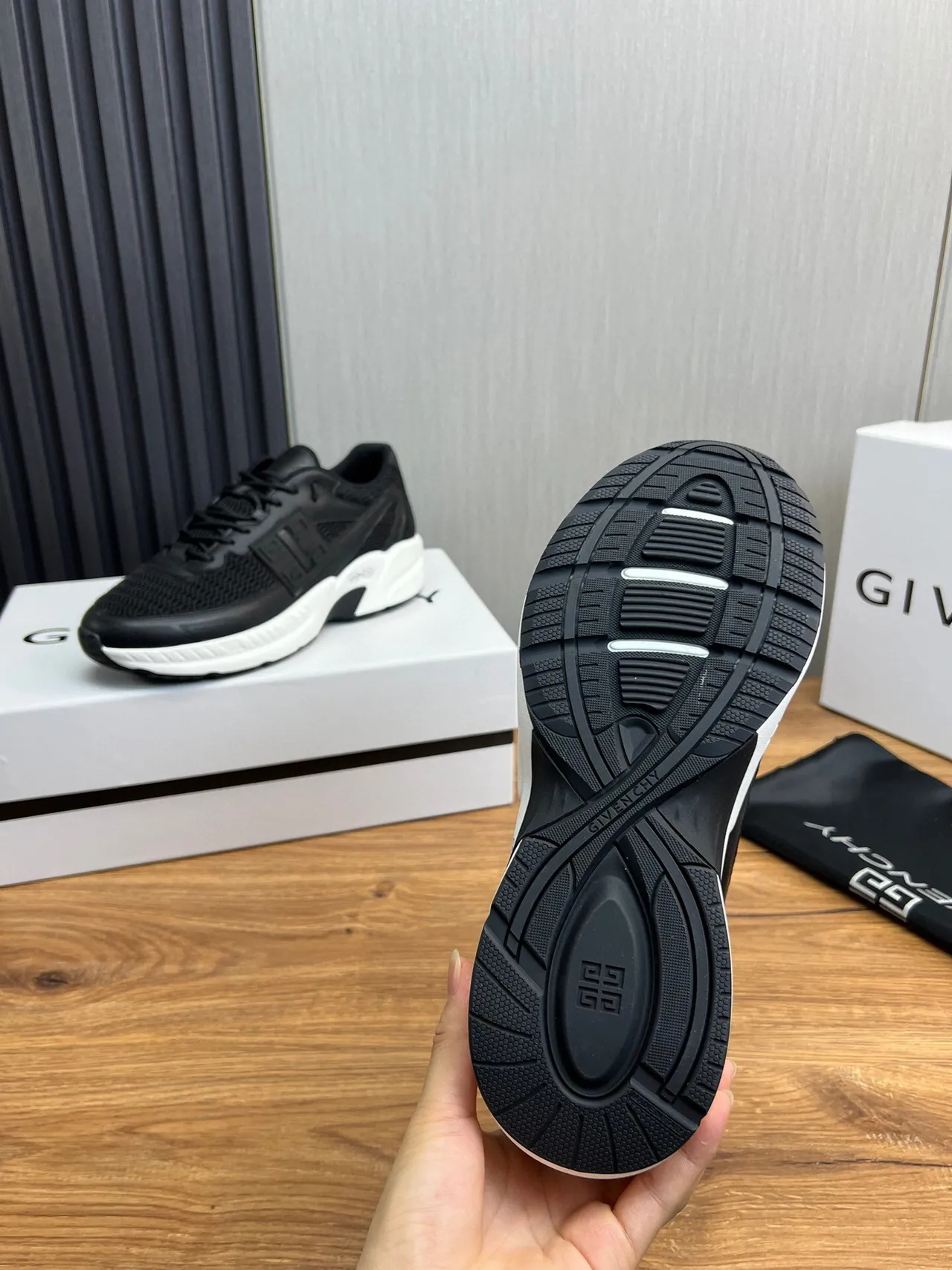 Givenchy City Sport Black Mesh and White Chunky Sneakers