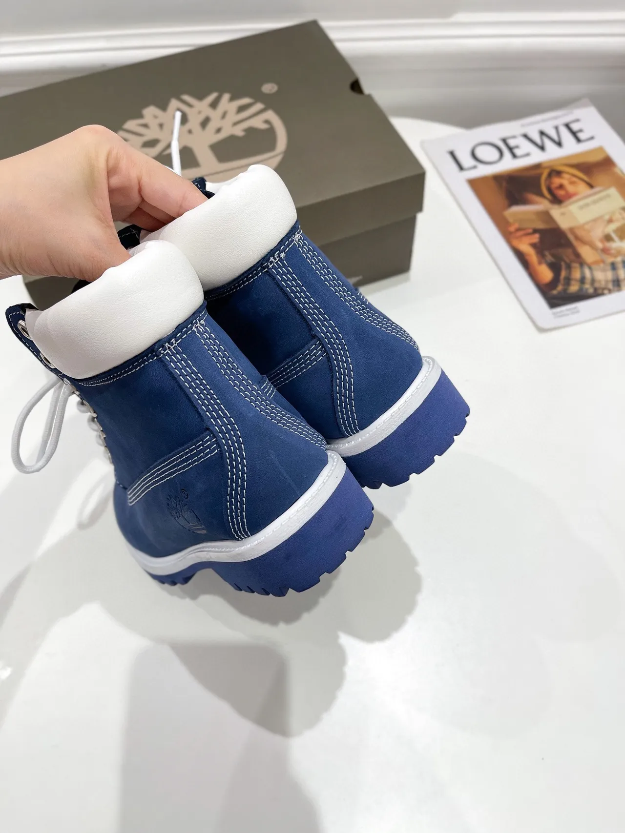 Timberland Premium 6-Inch Blue and White Work Boots