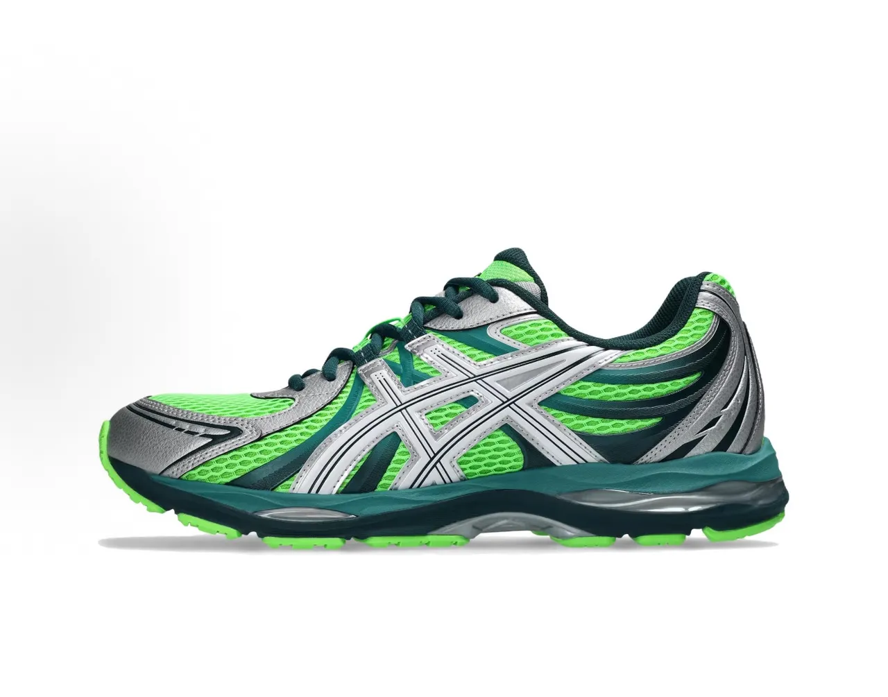 ASICS Green Silver Mesh Upper Synthetic Overlays Running Shoes