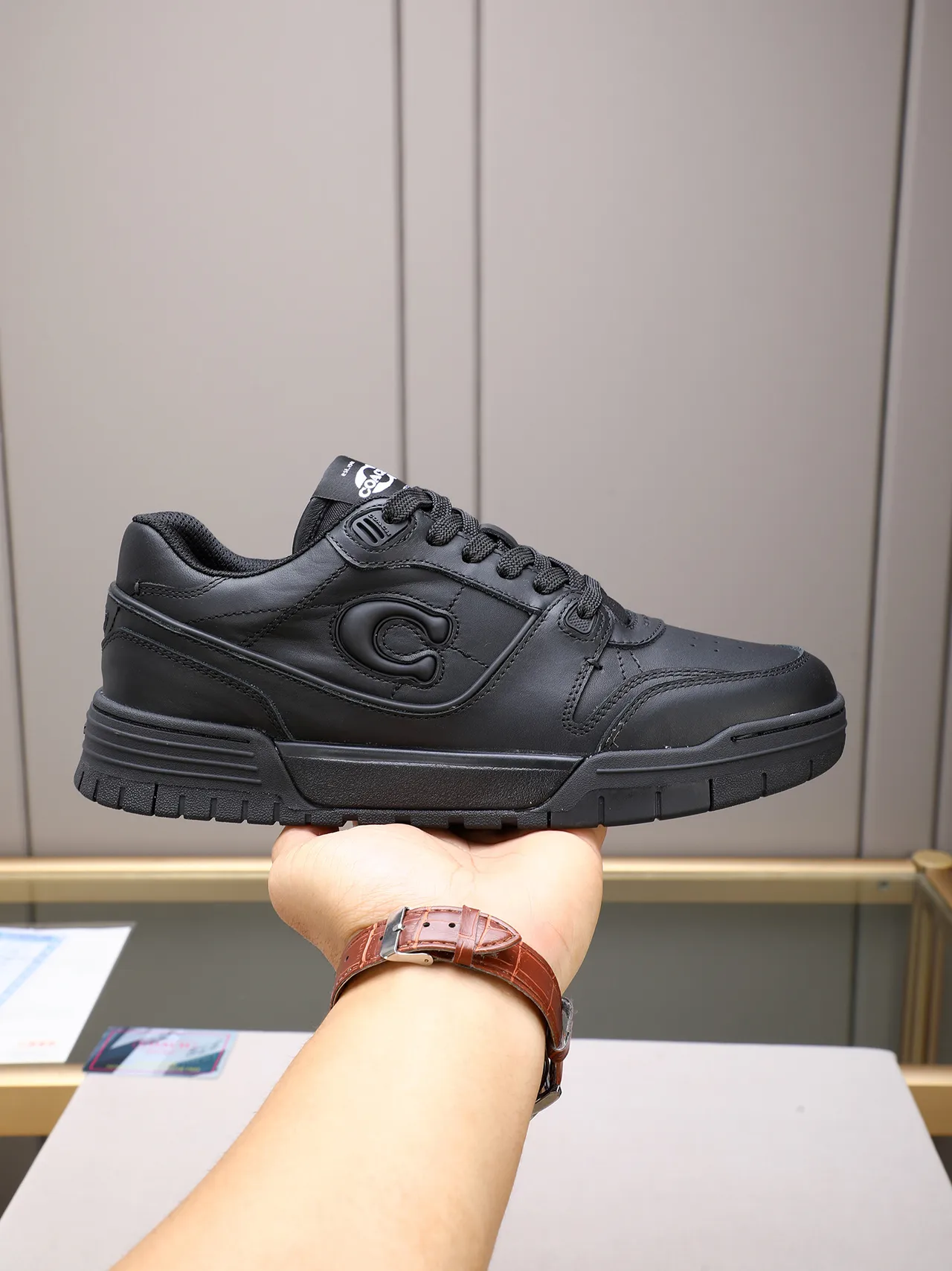 Coach Signature C All-Black Leather Lifestyle Sneakers