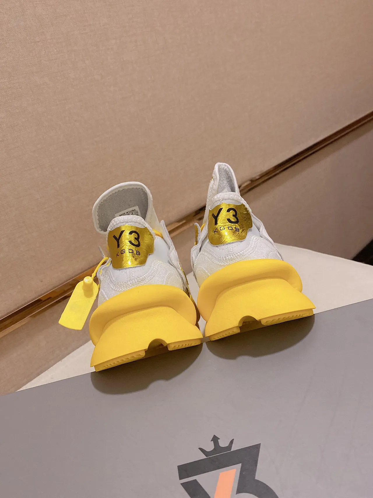 Y-3 Runner White and Yellow Chunky Sneakers