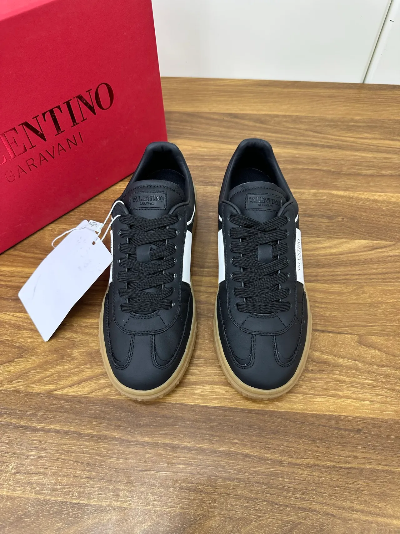 Valentino Garavani Black and White Leather Lifestyle Sneakers