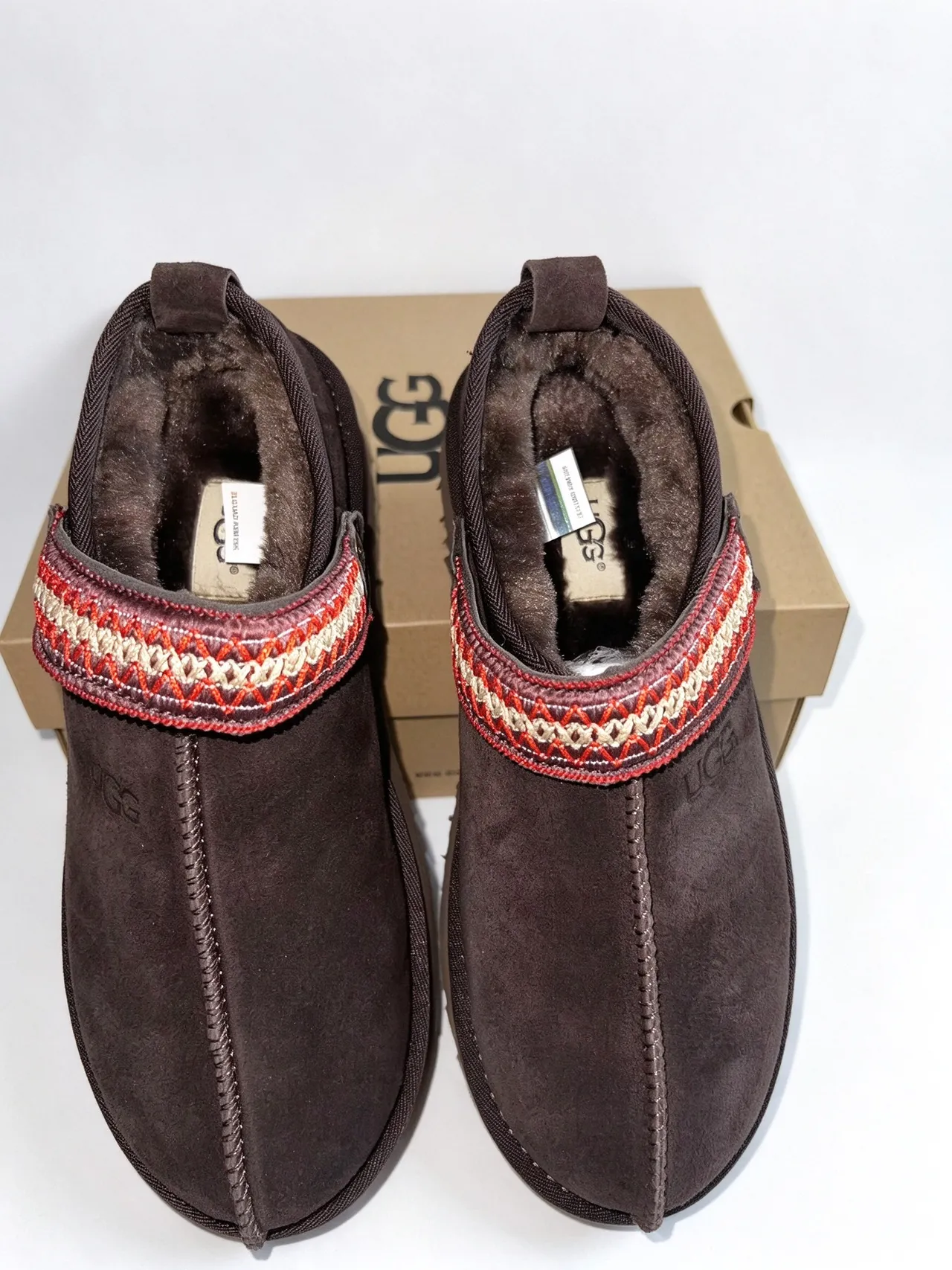 UGG Tasman Brown Red Suede Upper Woven Strap Detail Casual Shoes