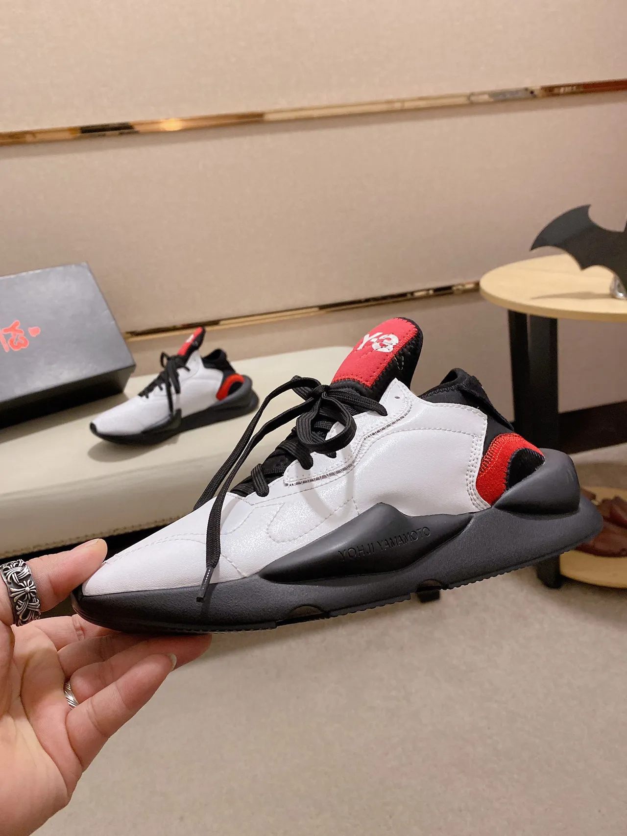 Y-3 Kaiwa White Black Red Chunky Sneakers