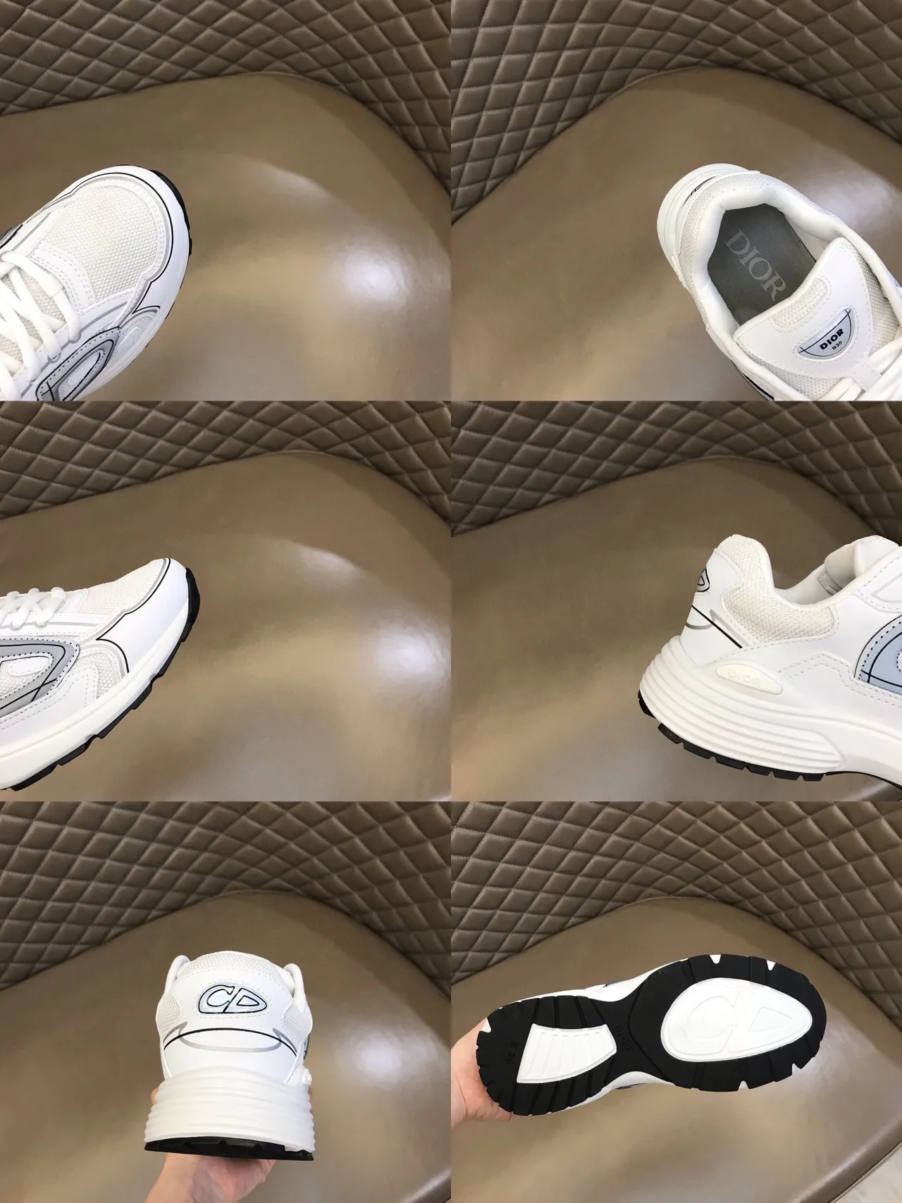 Dior White Gray Mesh And Synthetic Upper CD Monogram Overlay Chunky Sneakers