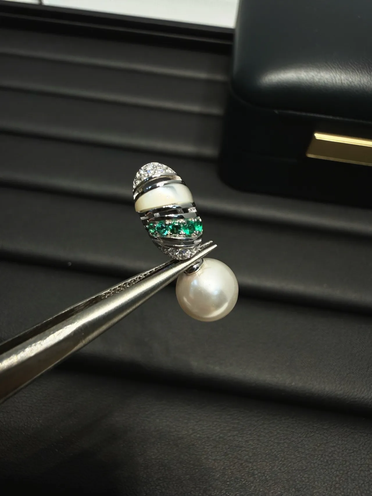 White Green Dangling Pearl-Drop Earrings
