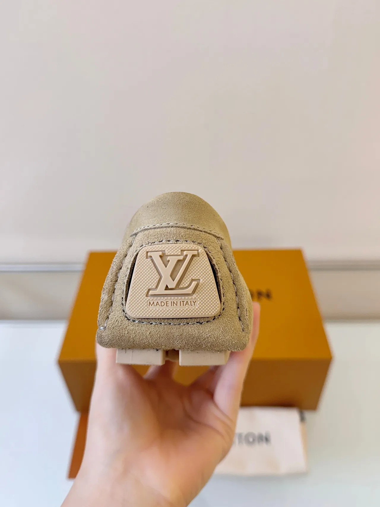 Louis Vuitton Beige Brown Suede Upper Moccasin Stitching Loafer