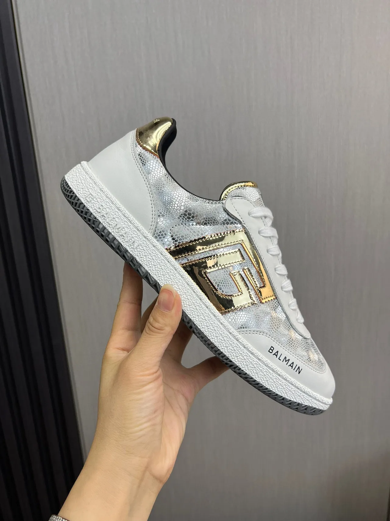 Balmain B-Court White Silver Gold Metallic Lifestyle Sneakers