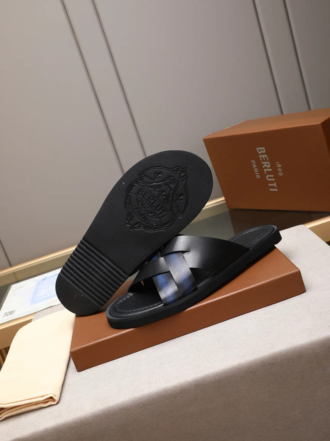 Black Brown Woven Strap Flat Sole Casual Sandals